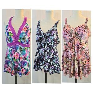 Set of 3 Unbranded Tankini Tops Plus Size 2X Colorful Swim Summer Pool Time